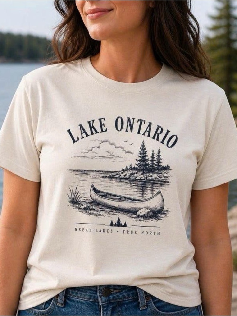 Lake Ontario Graphic Crewneck T-Shirt - Cream